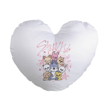 Stray Kids Pink, Μαξιλάρι καναπέ καρδιά 40x40cm περιέχεται το  γέμισμα
