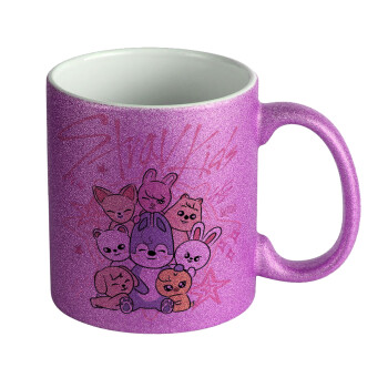 Stray Kids Pink, Κούπα Μωβ Glitter που γυαλίζει, κεραμική, 330ml