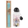 Easter Set, metallic aluminum water bottle (500ml) & scented flat candle (30cm) (TURQUOISE)