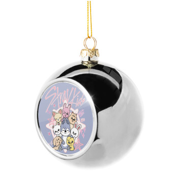 Stray Kids Pink, Silver 8cm Christmas tree ball ornament