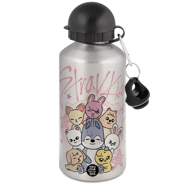 Stray Kids Pink — Μεταλλικό παγούρι νερού, Ασημένιο, αλουμινίου 500ml
