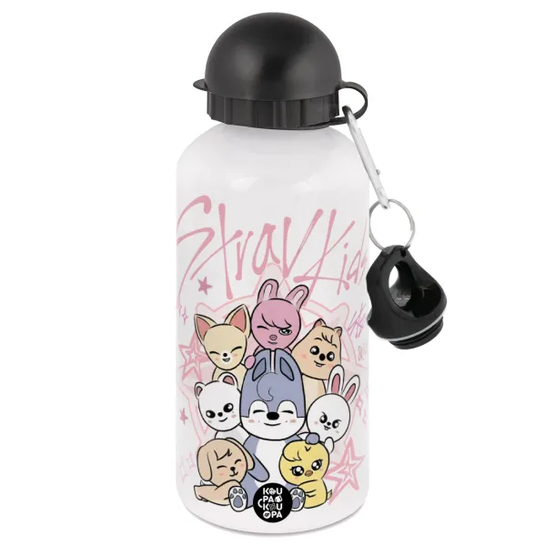 Stray Kids Pink — Μεταλλικό παγούρι νερού, Λευκό, αλουμινίου 500ml