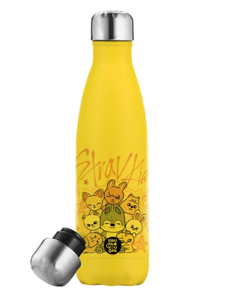 Stray Kids Pink — Yellow Stainless Steel Metallic Thermos, double-walled, 500ml