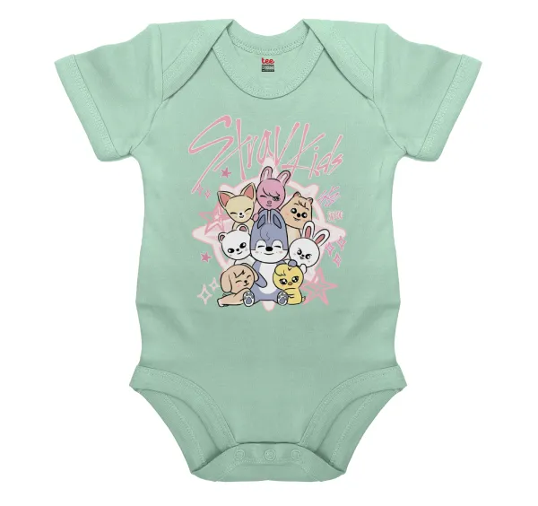 Stray Kids Pink — Βρεφικό φορμάκι μωρού, 0-18 μηνών, mint, 100% Organic Cotton, κοντομάνικο