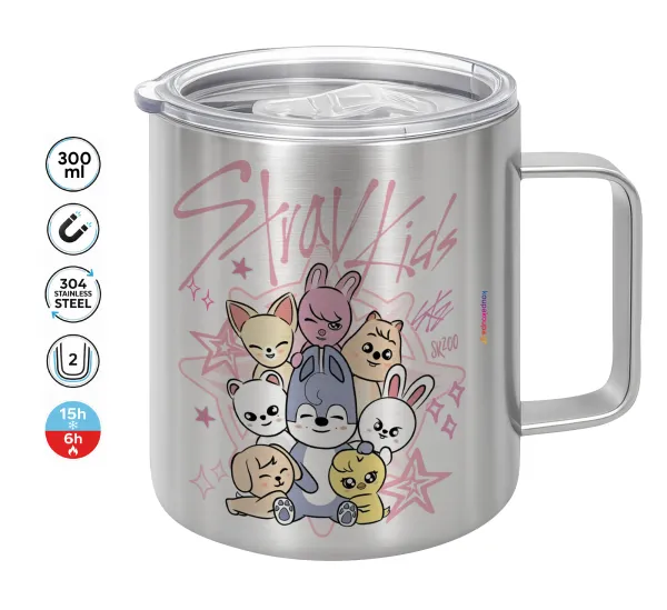 Stray Kids Pink — Double-walled stainless steel mug 300ml with temperature-retaining lid