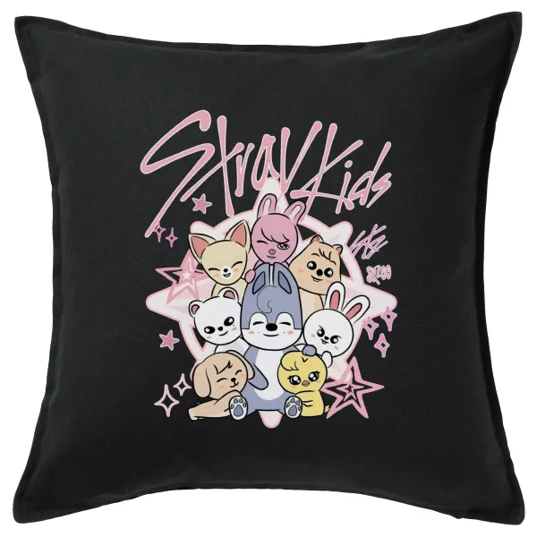 Stray Kids Pink — Μαξιλάρι καναπέ Μαύρο 100% βαμβάκι, περιέχεται το γέμισμα (50x50cm)