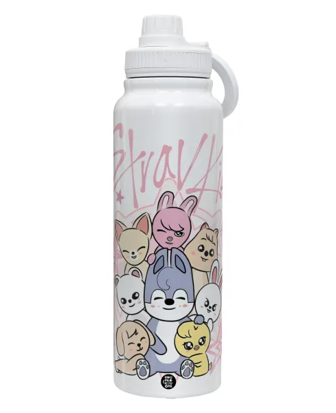 Stray Kids Pink — 1L Stainless Steel Thermal Bottle with Phone Holder & Double Wall Insulation
