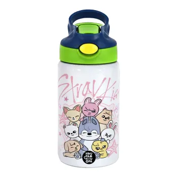 Stray Kids Pink, Children's hot water bottle, stainless steel, with safety straw, green, blue (350ml)