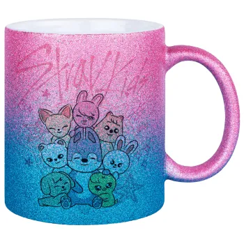 Stray Kids Pink, Κούπα Χρυσή/Μπλε Glitter, κεραμική, 330ml
