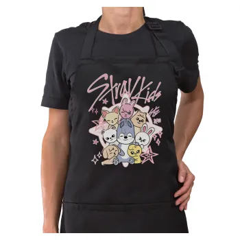 Stray Kids Pink, Ποδιά μακριά Σεφ ολόσωμη με τσέπες Μαύρη (ΕΝΗΛΙΚΩΝ)