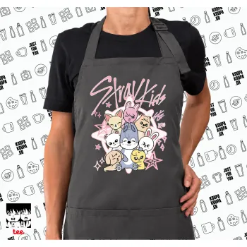 Stray Kids Pink, Ποδιά μακριά Σεφ ολόσωμη με τσέπες GREY (ΕΝΗΛΙΚΩΝ)