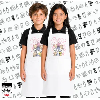 Stray Kids Pink, Λευκή ΠΑΙΔΙΚΗ Ποδιά μακριά Σεφ ολόσωμη με τσέπες