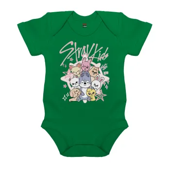 Stray Kids Pink, Βρεφικό φορμάκι μωρού, ΠΡΑΣΙΝΟ, 100% Organic Cotton, κοντομάνικο