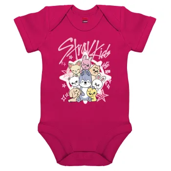 Stray Kids Pink, Βρεφικό φορμάκι μωρού, 0-18 μηνών, ΡΟΖ, 100% Organic Cotton, κοντομάνικο