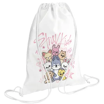 Stray Kids Pink, Backpack pouch GYMBAG white (28x40cm)