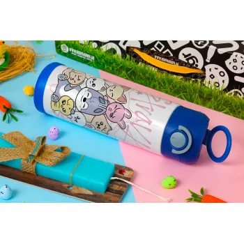 Stray Kids Pink, Easter candle, Childrens hot water bottle, stainless steel, with safety straw, BLUE (500ml)