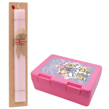Stray Kids Pink, Easter Set, children's snack container PINK & scented flat Easter candle (30cm) (PINK)