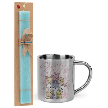 Stray Kids Pink, Easter Set, metallic thermal cup (300ml) & aromatic flat Easter candle (30cm) (TURQUOISE)