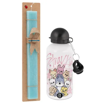 Stray Kids Pink, Πασχαλινή Λαμπάδα με παγούρι μεταλλικό αλουμινίου (500ml) & λαμπάδα αρωματική πλακέ (30cm) (ΤΙΡΚΟΥΑΖ)