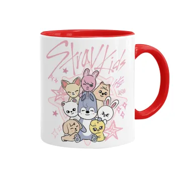 Stray Kids Pink, Κούπα χρωματιστή κόκκινη, κεραμική, 330ml