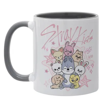 Stray Kids Pink, Κούπα χρωματιστή γκρι, κεραμική, 330ml