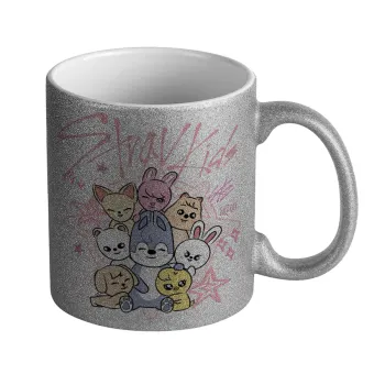 Stray Kids Pink, Κούπα Ασημένια Glitter που γυαλίζει, κεραμική, 330ml