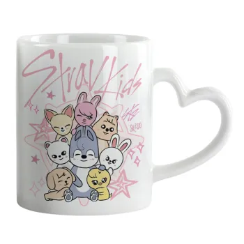 Stray Kids Pink, Κούπα καρδιά χερούλι λευκή, κεραμική, 330ml