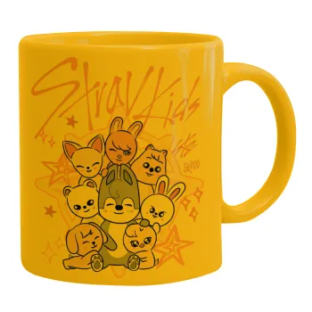 Stray Kids Pink, Κούπα, κεραμική κίτρινη, 330ml