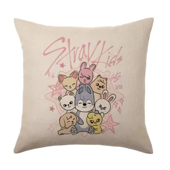 Stray Kids Pink, Μαξιλάρι καναπέ ΛΙΝΟ 40x40cm περιέχεται το  γέμισμα