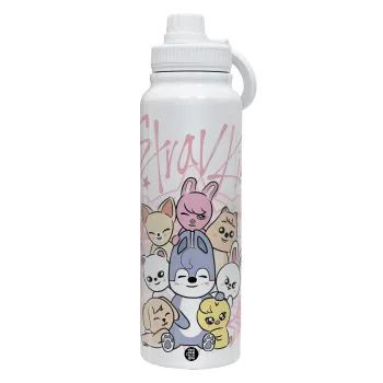 Stray Kids Pink, Θερμός 1L Ανοξείδωτο με Βάση Κινητού & Διπλά Τοιχώματα