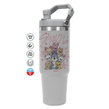 Stray Kids Pink, GREY color, 890ml (30oz) stainless Steel Tumbler with Handle