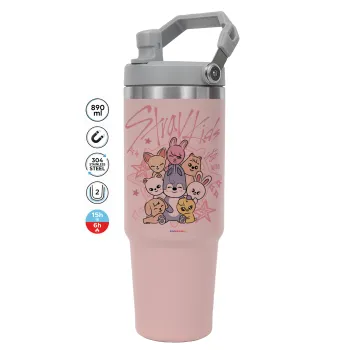 Stray Kids Pink, Pink color, 890ml (30oz) stainless Steel Tumbler with Handle