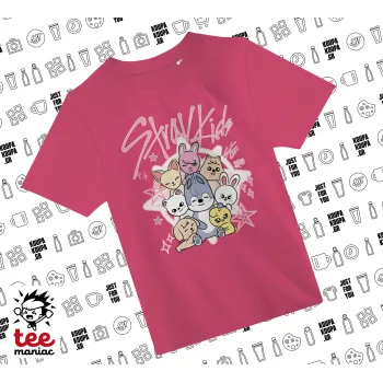 Stray Kids Pink, ΡΟΖ παιδικό T-Shirt από 100% βαμβάκι, για κάθε μέρα. Vegan & OEKO-TEX πιστοποιημένο.