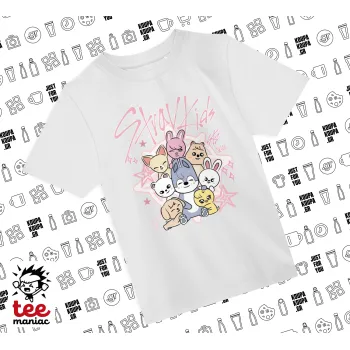 Stray Kids Pink, Άνετο παιδικό T-Shirt ΛΕΥΚΟ από 100% βαμβάκι, για κάθε μέρα. Vegan & OEKO-TEX πιστοποιημένο.