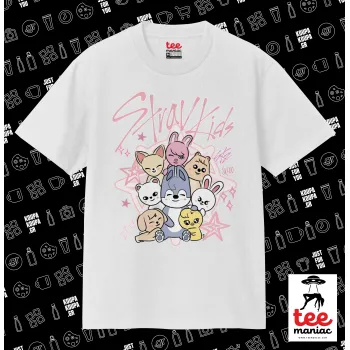 Stray Kids Pink, Κλασικό T-Shirt, διπλής ραφής, χωρίς πλευρικές ραφές ΛΕΥΚΟ από 100% βαμβάκι. Vegan & OEKO-TEX πιστοποιημένο.