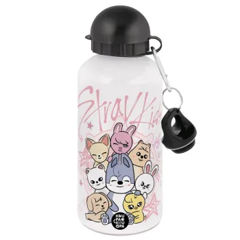 Stray Kids Pink, Metal water bottle, White, aluminum 500ml