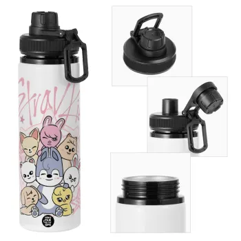 Stray Kids Pink, Metal water bottle with safety cap, aluminum 850ml