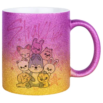 Stray Kids Pink, Κούπα Χρυσή/Ροζ Glitter, κεραμική, 330ml