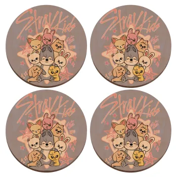 Stray Kids Pink, ΣΕΤ x4 Σουβέρ ξύλινα στρογγυλά plywood (9cm)