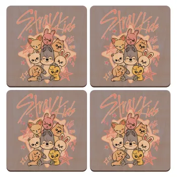 Stray Kids Pink, ΣΕΤ x4 Σουβέρ ξύλινα τετράγωνα plywood (9cm)