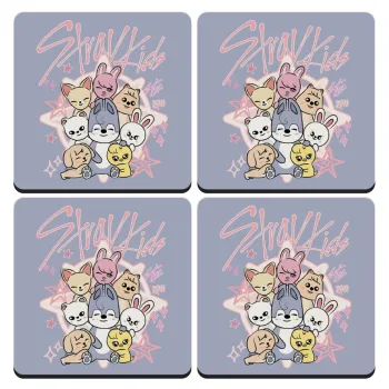 Stray Kids Pink, ΣΕΤ 4 Σουβέρ ξύλινα τετράγωνα (9cm)
