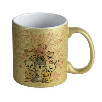 Stray Kids Pink, Κούπα Χρυσή Glitter που γυαλίζει, κεραμική, 330ml