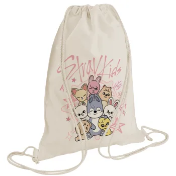 Stray Kids Pink, Τσάντα πλάτης πουγκί GYMBAG natural (28x40cm)