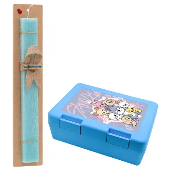 Stray Kids Pink, Πασχαλινή Λαμπάδα με παιδικό δοχείο κολατσιού ΓΑΛΑΖΙΟ & κερί αρωματικό πλακέ (30cm) (ΤΙΡΚΟΥΑΖ)