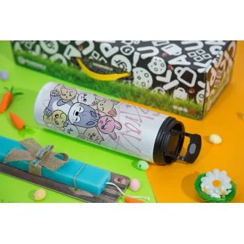 Stray Kids Pink, Πασχαλινή Λαμπάδα με Travel Tumbler θερμό με διπλό καπάκι (600ml, BPA free) & κερί αρωματικό πλακέ (30cm) (ΤΙΡΚΟΥΑΖ)