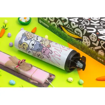 Stray Kids Pink, Πασχαλινή Λαμπάδα με Travel Tumbler θερμό με διπλό καπάκι (600ml, BPA free) & κερί αρωματικό πλακέ (30cm) (ΡΟΖ)