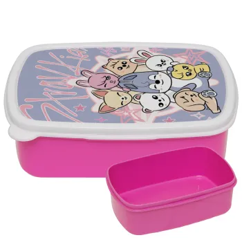 Stray Kids Pink, ΡΟΖ παιδικό δοχείο φαγητού (lunchbox) πλαστικό (BPA-FREE) Lunch Βox M18 x Π13 x Υ6cm