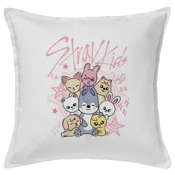 Stray Kids Pink, Μαξιλάρι καναπέ ΛΕΥΚΟ 100% βαμβάκι, περιέχεται το γέμισμα (50x50cm)