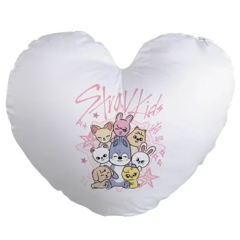 Stray Kids Pink, Μαξιλάρι καναπέ καρδιά 40x40cm περιέχεται το  γέμισμα