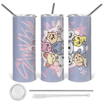 Stray Kids Pink, Tumbler stainless steel 600ml, with metal straw & cleaning brush